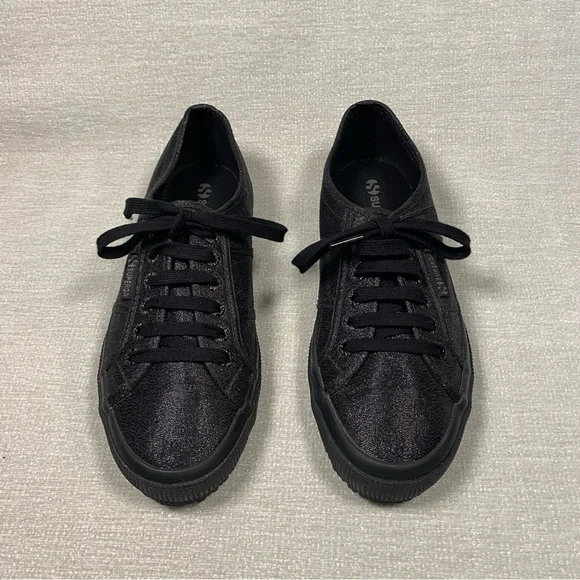 Superga Women’s Black Glitter Sneakers Black Sole NWOT - Picture 4 of 9